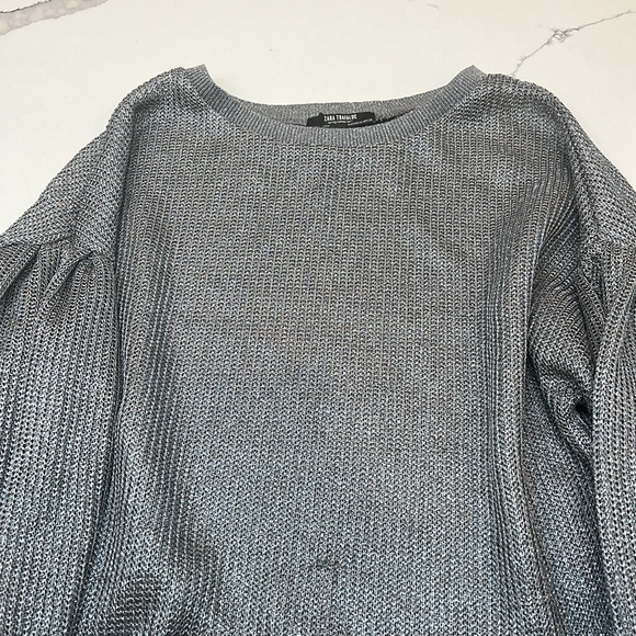 Zara mesh silver sweater with puff sleeves size M - Picture 3 of 6